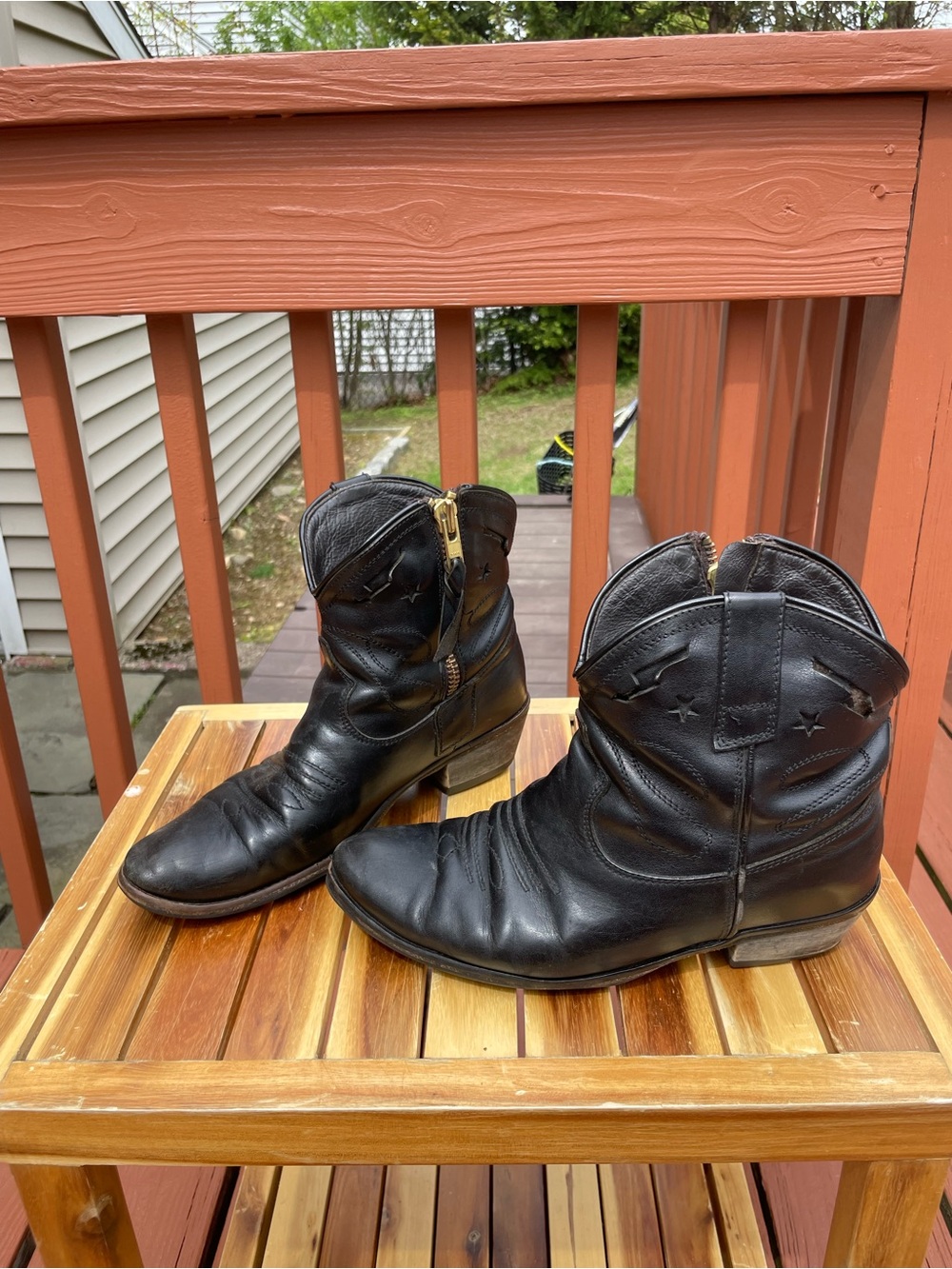 Y2K Steve Madden Black Real Leather Ankle Western Boots circa 2005